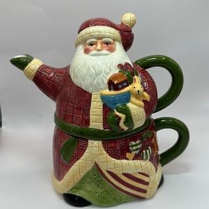 Susan Winget Certified International Company Stacking  Santa Teapot and Mug/ Cup